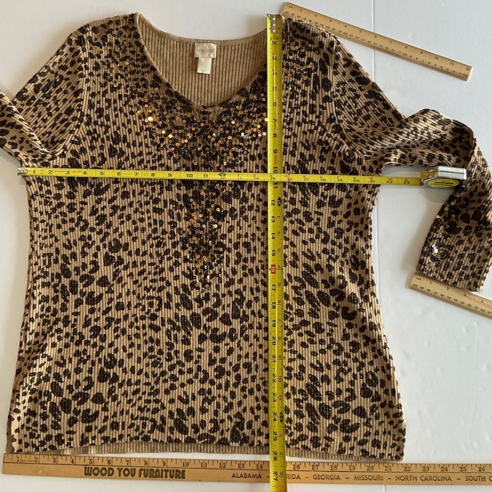 Chico's 3 Leopard Cheetah Animal Metallic Sweater Top Sequins Bling Shimmer XL - Picture 5 of 13